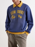 Aimé Leon Dore - Tour Logo-Embroidered Cotton-Jersey Half-Zip Sweater - Blue