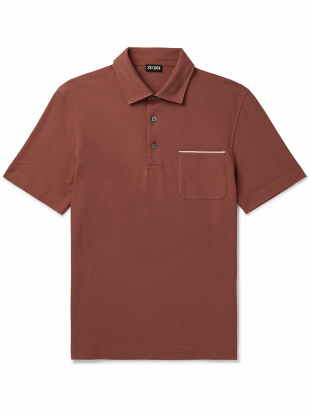 Photo: Zegna - Leather-Trimmed Cotton-Piqué Polo Shirt - Red