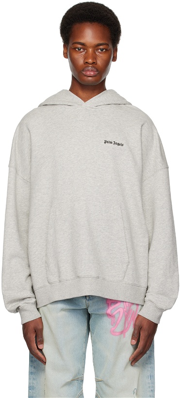 Photo: Palm Angels Gray Embroidered Hoodie