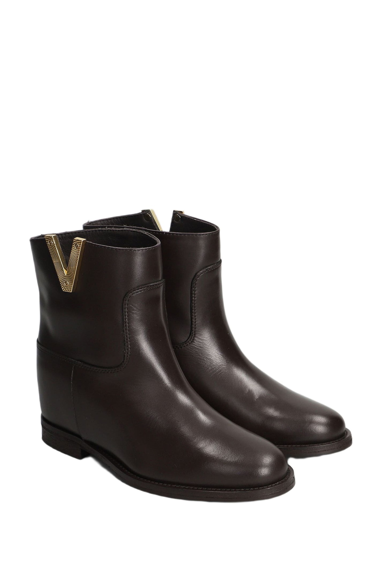 Via Roma 15 Ankle Boots Inside Wedge In Dark Brown Leather