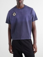 424 - Distressed Logo-Appliquéd Cotton-Jersey T-Shirt - Blue
