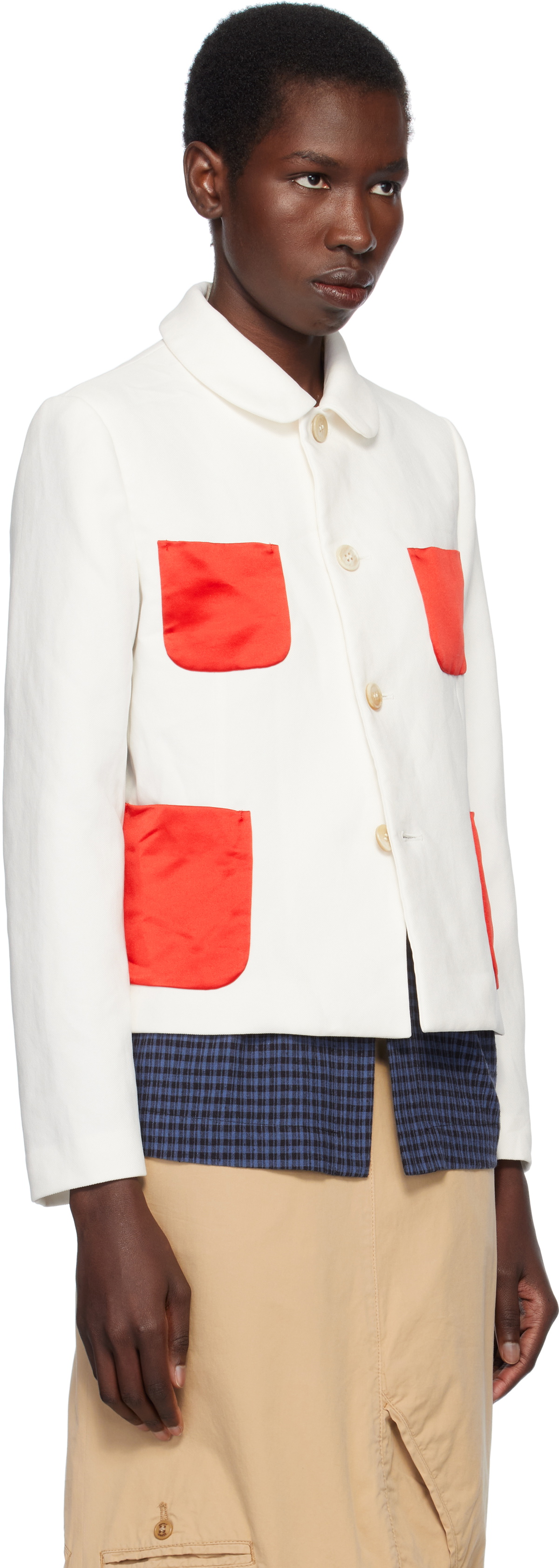 Comme des Garçons Girl White & Red Gabardine & Satin Blazer