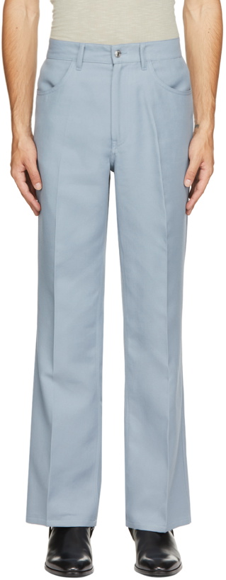 Photo: Second/Layer SSENSE Exclusive Blue Paso Flare Trousers