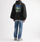 BALENCIAGA - Distressed Printed Fleece-Back Cotton-Jersey Hoodie - Black