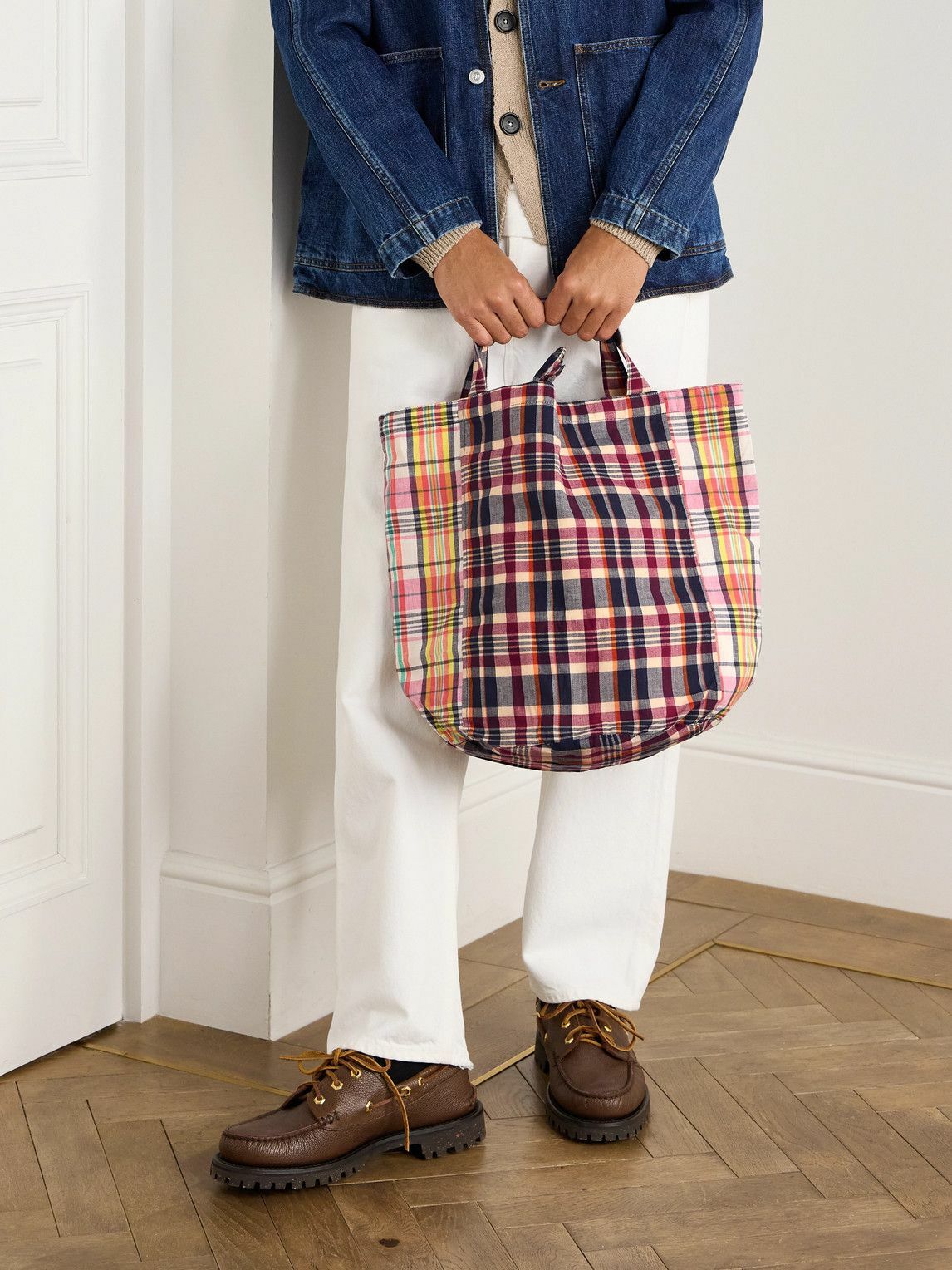 Drake's - Madras Checked Cotton Tote Bag