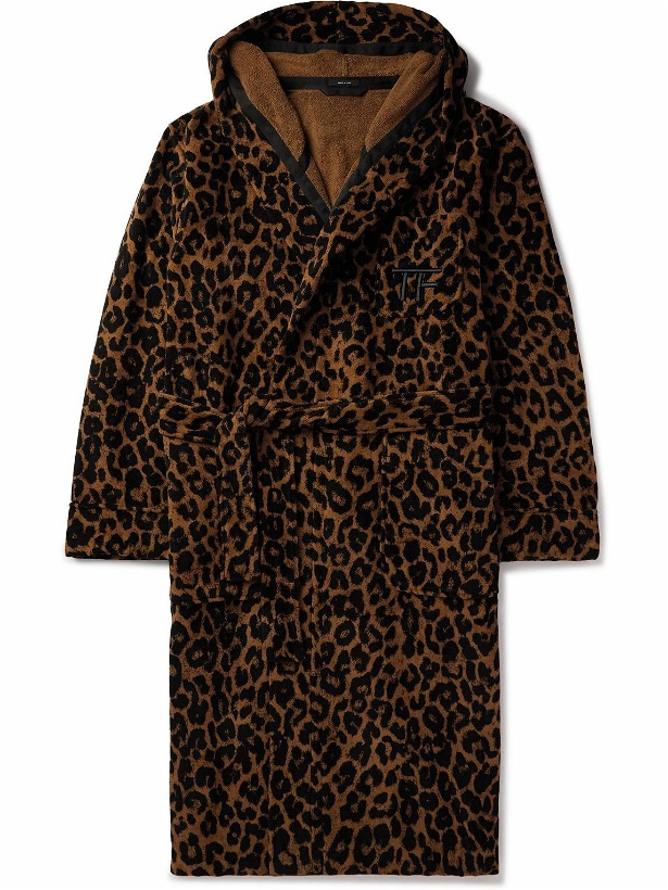 Photo: TOM FORD - Leopard-Print Cotton-Terry Hooded Robe - Brown