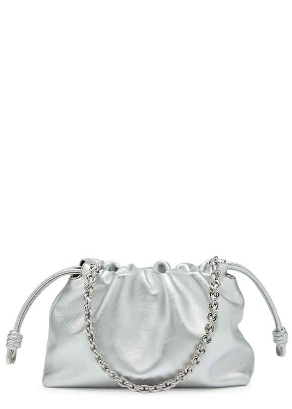 Photo: Loewe Flamenco Medium Metallic Leather Clutch - Silver - One Size