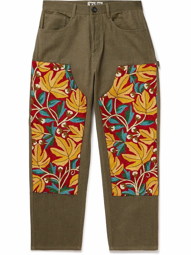 Photo: Karu Research - Embroidered Cotton and Silk-Blend Trousers - Green