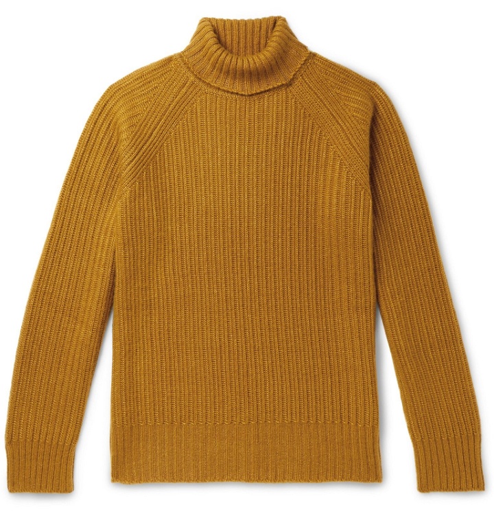Photo: Ermenegildo Zegna - Slim-Fit Ribbed Cashmere and Silk-Blend Rollneck Sweater - Yellow