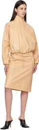 ALAÏA Beige Pencil Calfskin Midi Skirt