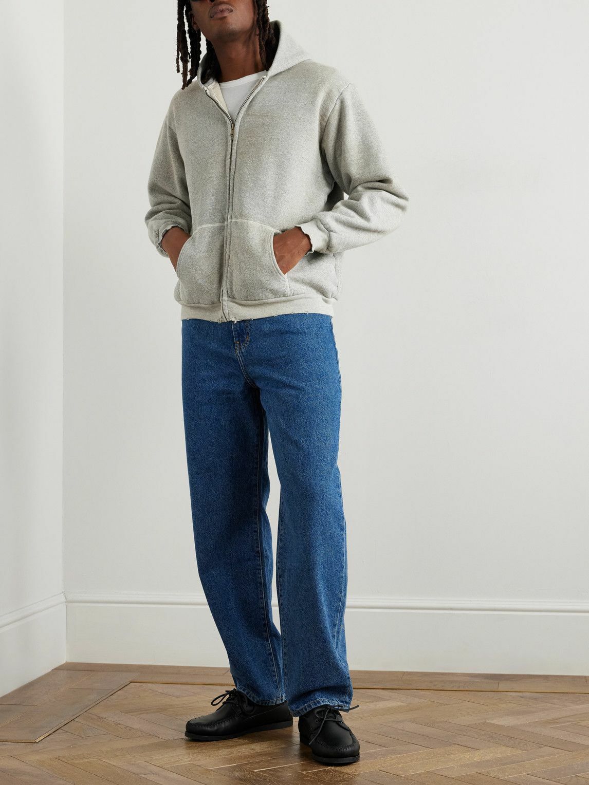 A.PRESSE - Cotton-Fleece Zip-Up Hoodie - Gray