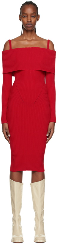 Photo: ANDREĀDAMO Red Ribbed Midi Dress