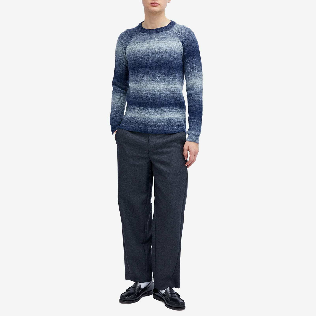 Percival Men's Patina Ribbed Crew Neck Sweater in Blue