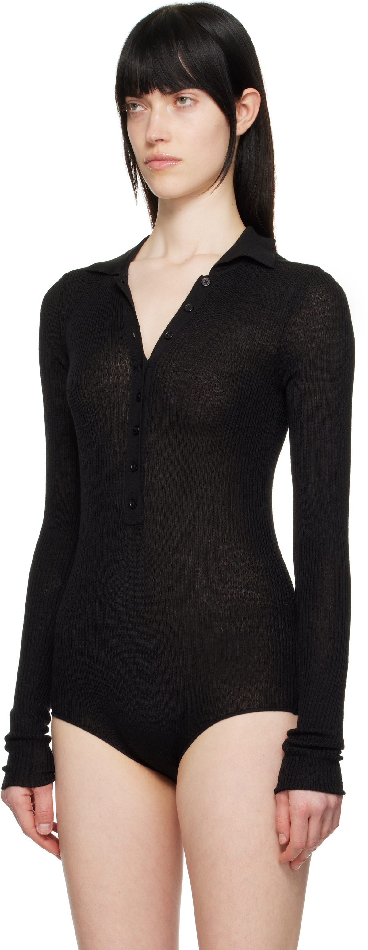 The Frankie Shop Black Solana Polo Bodysuit