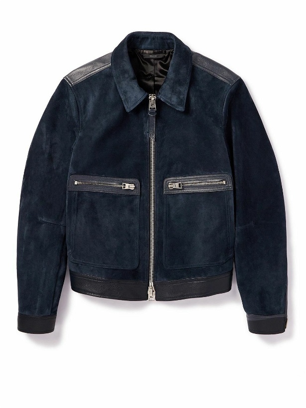 Photo: TOM FORD - Slim-Fit Full-Grain Leather-Trimmed Suede Blouson Jacket - Blue