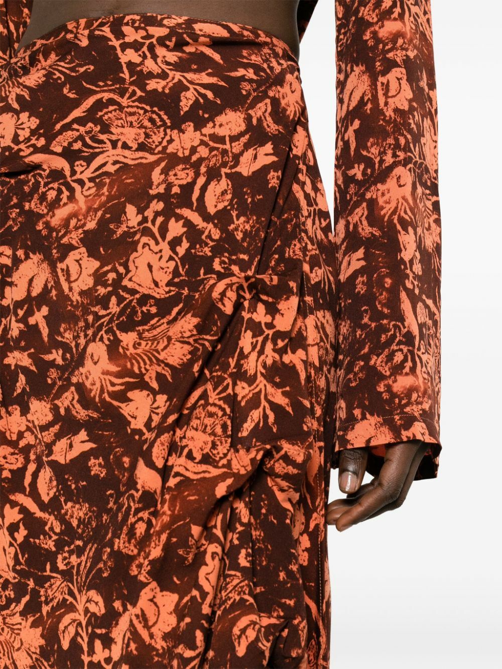 Jade Cropper Brown Wilted Flowers-Print Midi Skirt