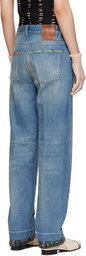 Valentino Blue Floral Print Hem Jeans