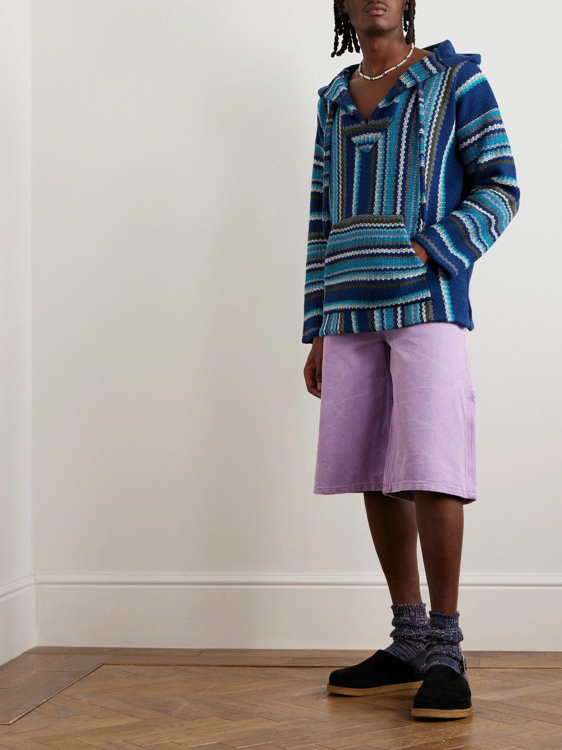 Alanui - Follow Your Nature Baja Striped Cotton Hoodie - Blue