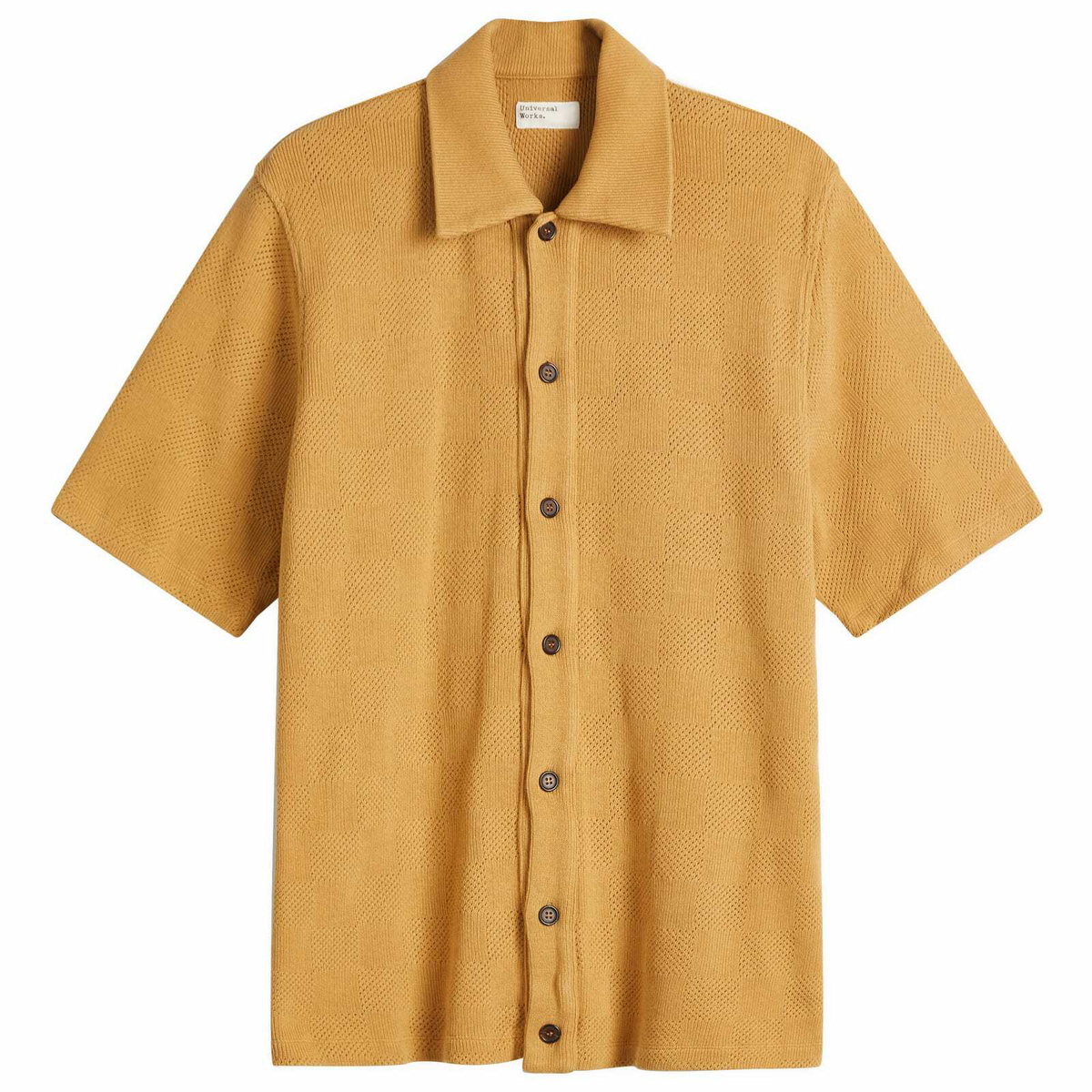 Universal Works Men's Checkerboard Button Through Polo in Sand