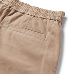 Brunello Cucinelli - Pleated Checked Stretch-Cotton Twill Drawstring Shorts - Brown