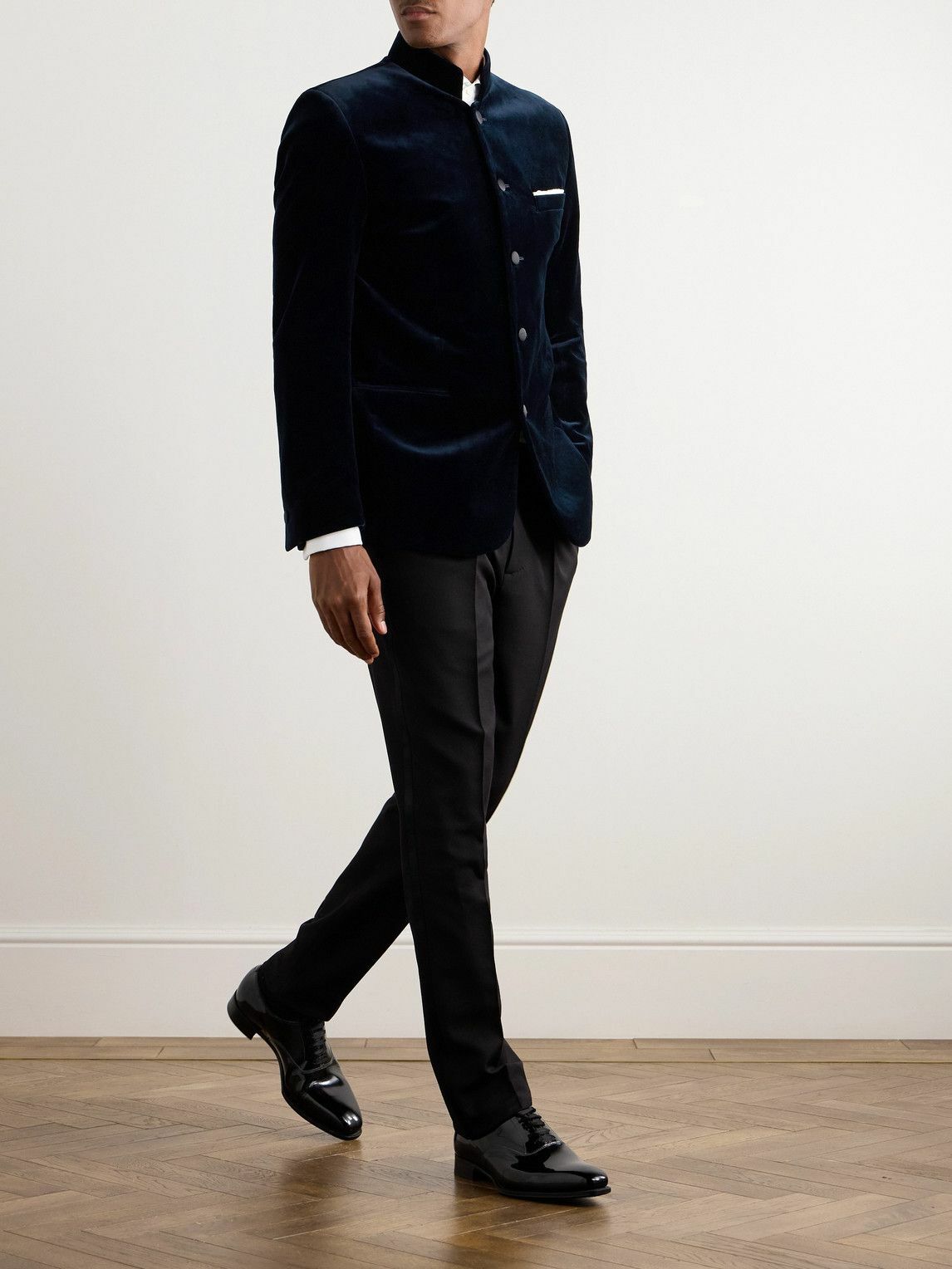 Favourbrook - Nehru-Collar Cotton-Velvet Jacket - Blue