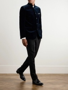 Favourbrook - Nehru-Collar Cotton-Velvet Jacket - Blue