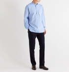Kingsman - Grandad-Collar Washed Cotton Oxford Half-Placket Shirt - Blue