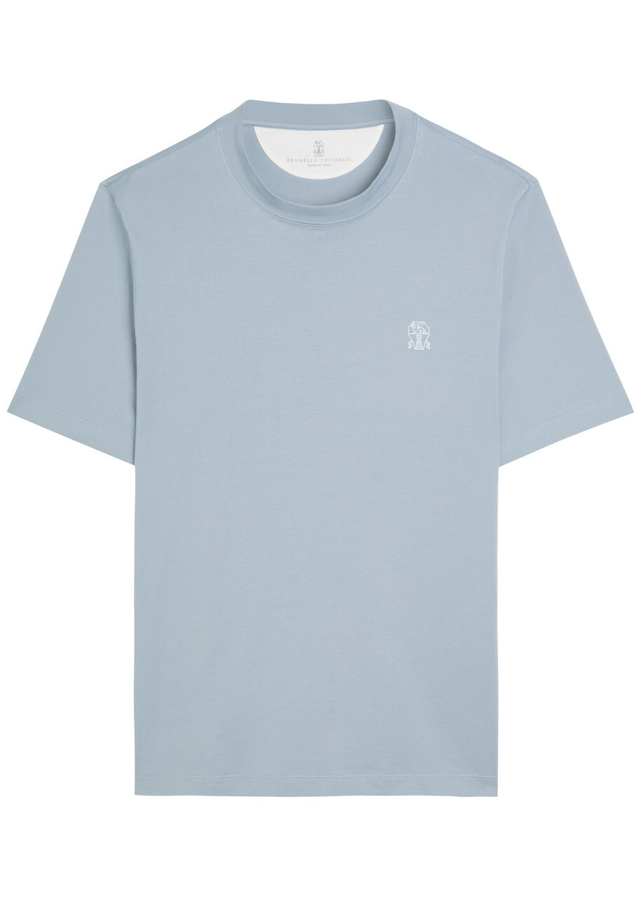 Brunello Cucinelli Printed Cotton T-shirt Blue