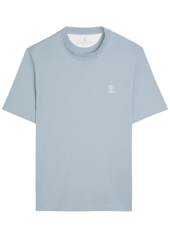 Photo: Brunello Cucinelli Printed Cotton T-shirt Blue