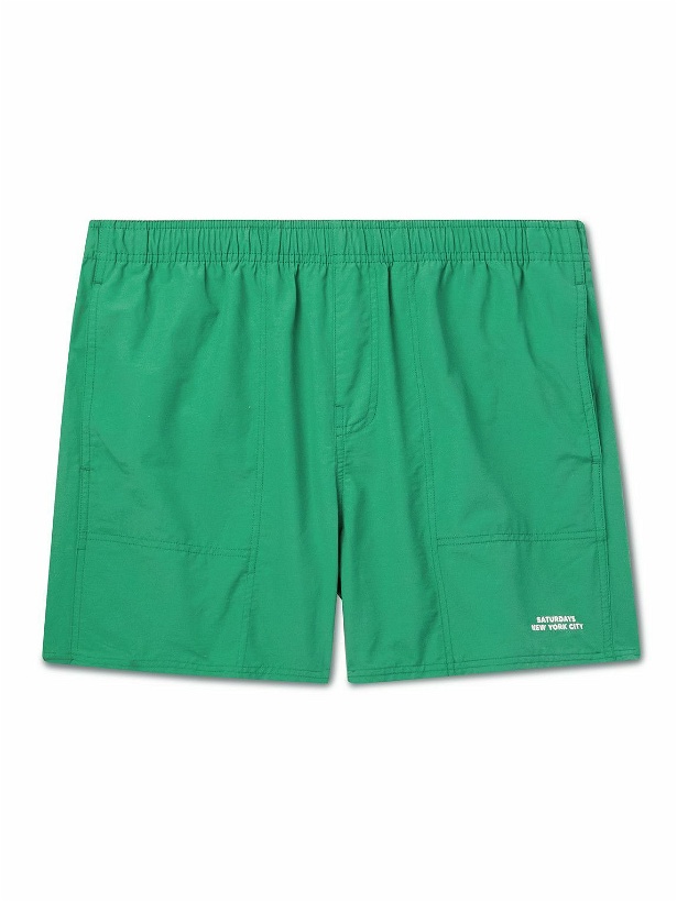 Photo: Saturdays NYC - Talley Straight-Leg Mid Length Logo-Embroidered Swim Shorts - Green