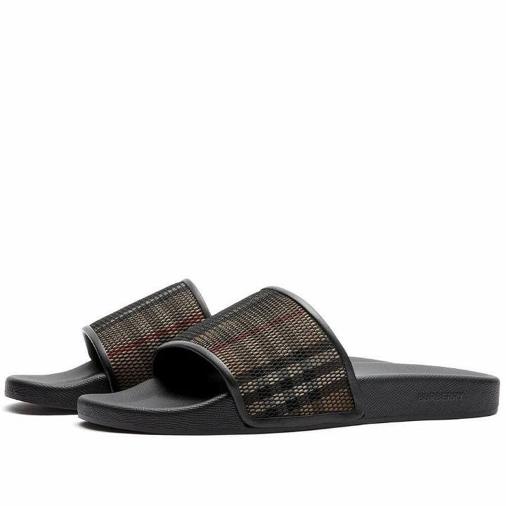 Photo: Burberry Men's Furley Overlay Check Slide in Archive Beige Check