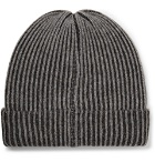 The Elder Statesman - Watchman 2 Striped Ribbed Cashmere Beanie - Charcoal