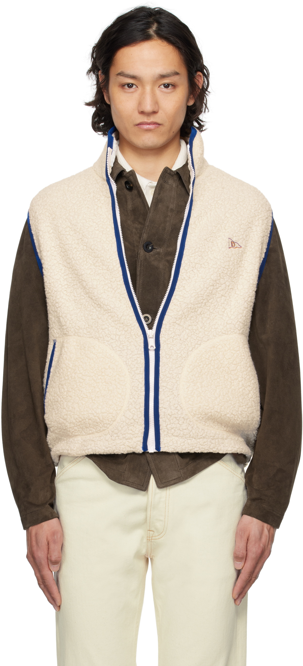 Drake's Off-White Boucle Wool Zip Fleece Vest