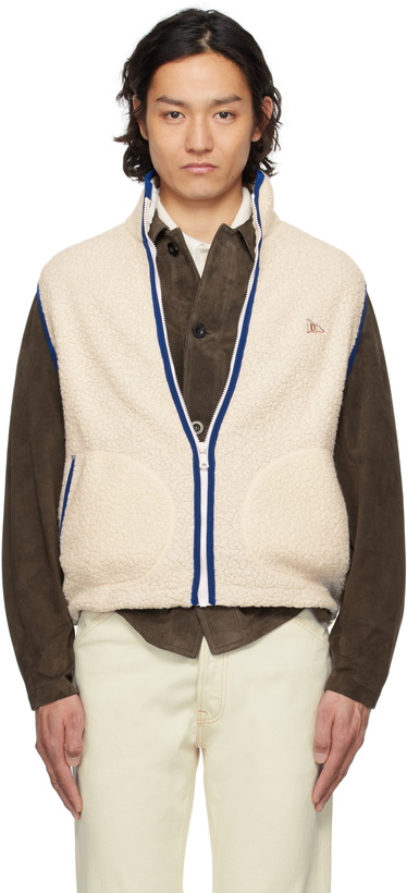 Photo: Drake's Off-White Boucle Wool Zip Fleece Vest
