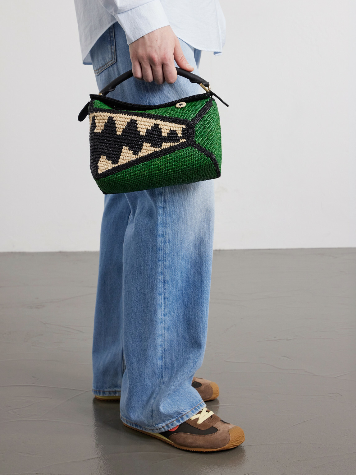 LOEWE - Paula's Ibiza Puzzle Edge Crocodile leather-trimmed raffia shoulder bag