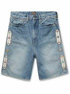 KAPITAL - Wide-Leg Embellished Denim Shorts - Blue