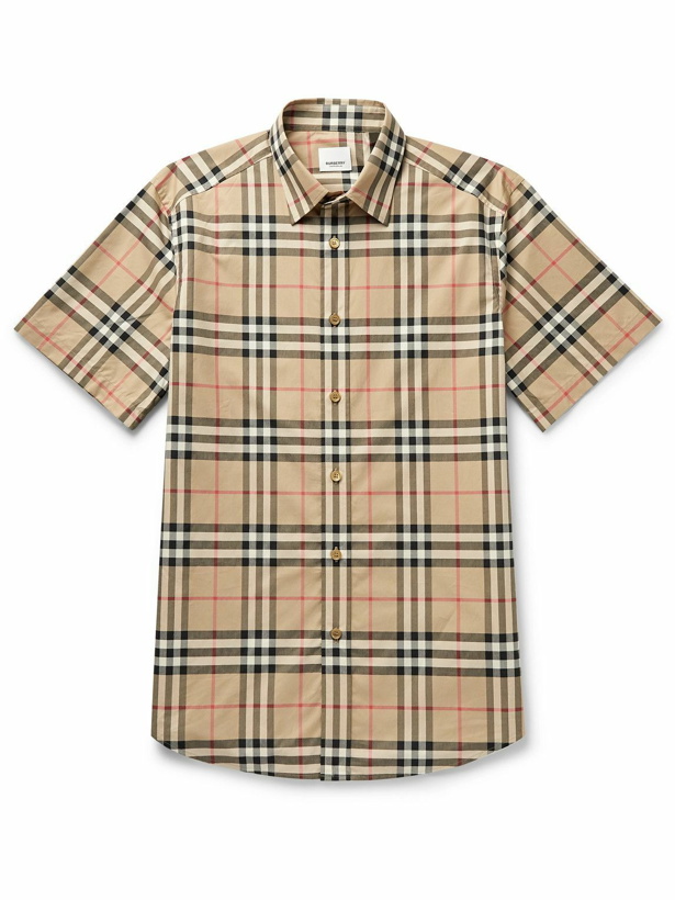 Photo: Burberry - Checked Cotton-Poplin Shirt - Brown