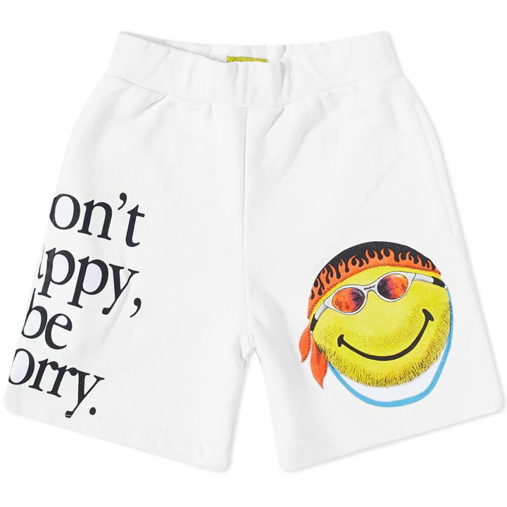 Photo: MARKET Men's Smiley Don't Happy, Be Worry Sweat Short in White