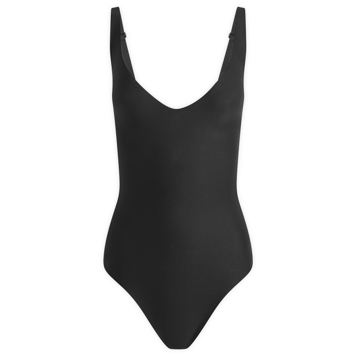 Photo: SKIMS Women's Body Core Sculpt Plunge Thong Bodysuit in Onyx