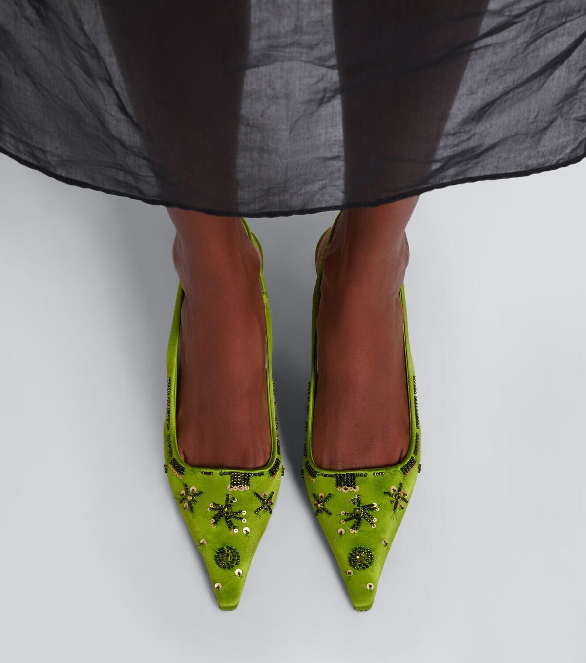 Prada Embellished satin slingback pumps