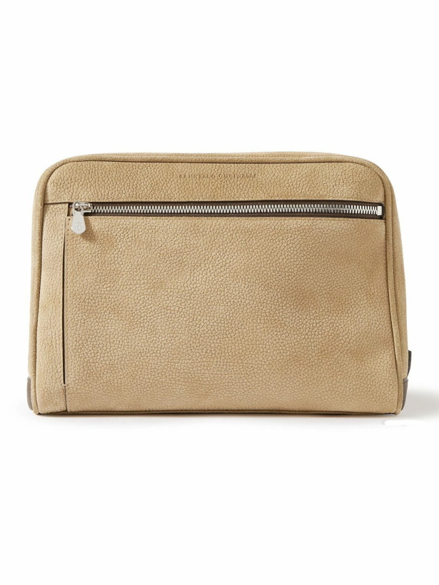 Photo: Brunello Cucinelli - Leather-Trimmed Suede Wash Bag