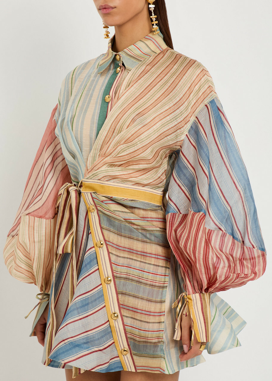 Zimmermann Rebellion Striped Linen and Silk-blend Mini Shirt Dress Multicoloured 1