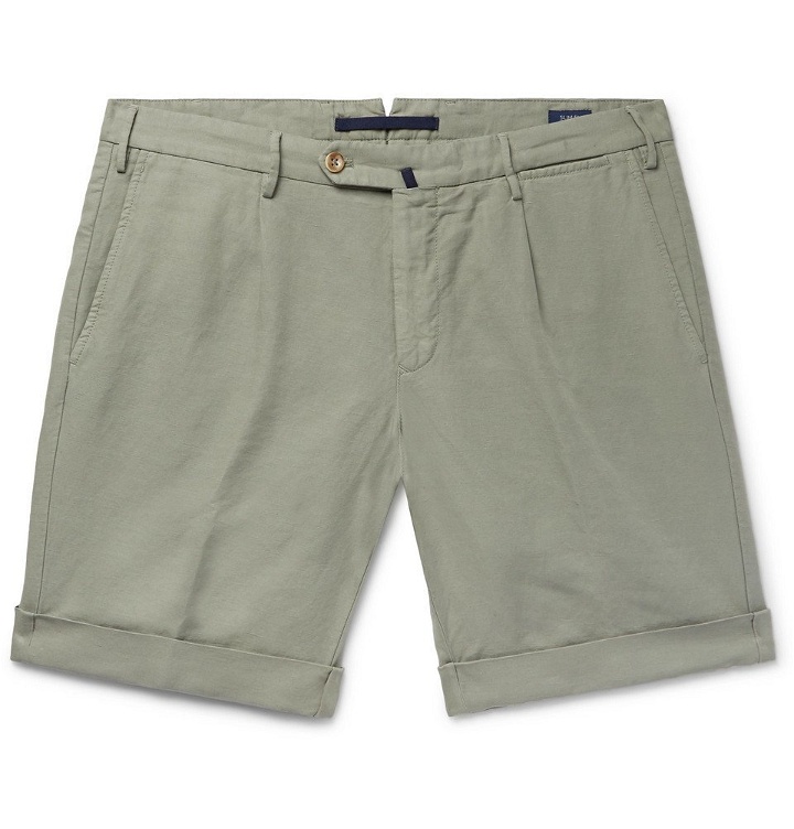 Photo: Incotex - Slim-Fit Garment-Dyed Linen and Cotton-Blend Shorts - Men - Sage green