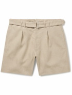 Stòffa - Wide-Leg Belted Pleated Linen Shorts - Neutrals