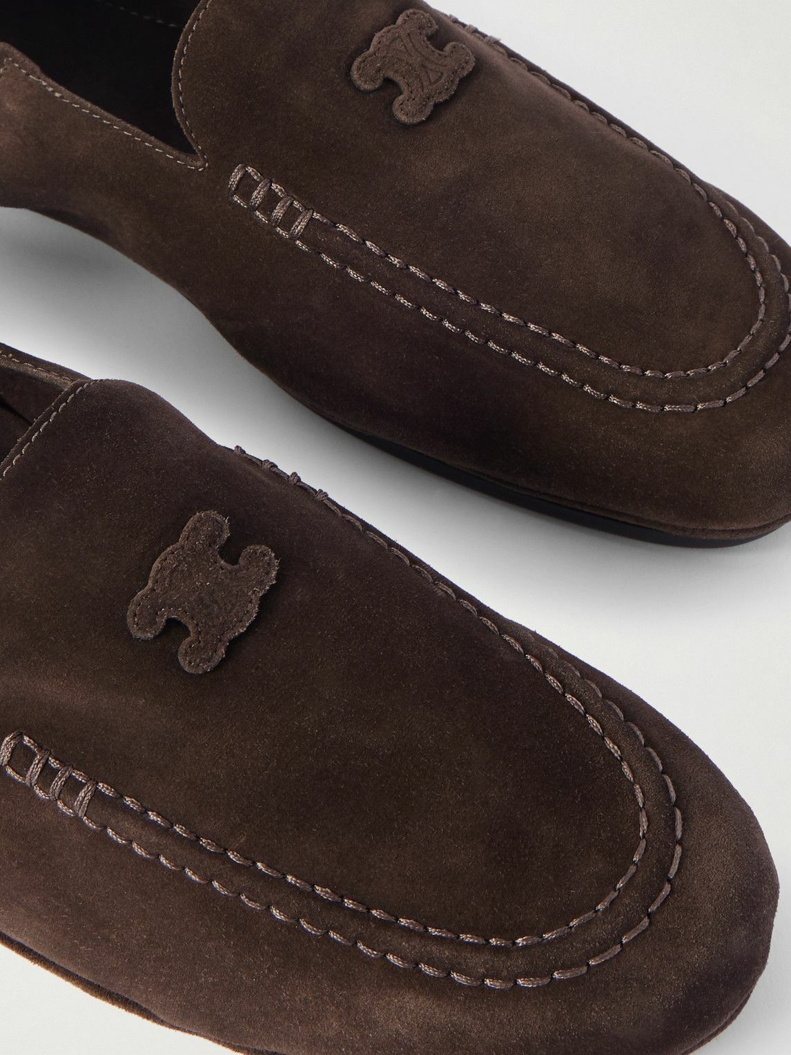 CELINE - Logo-Appliquéd Suede Loafers - Brown