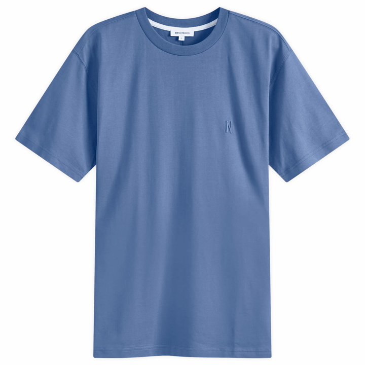 Photo: Norse Projects Men's Johannes Organic N Logo T-Shirt in Calcite Blue