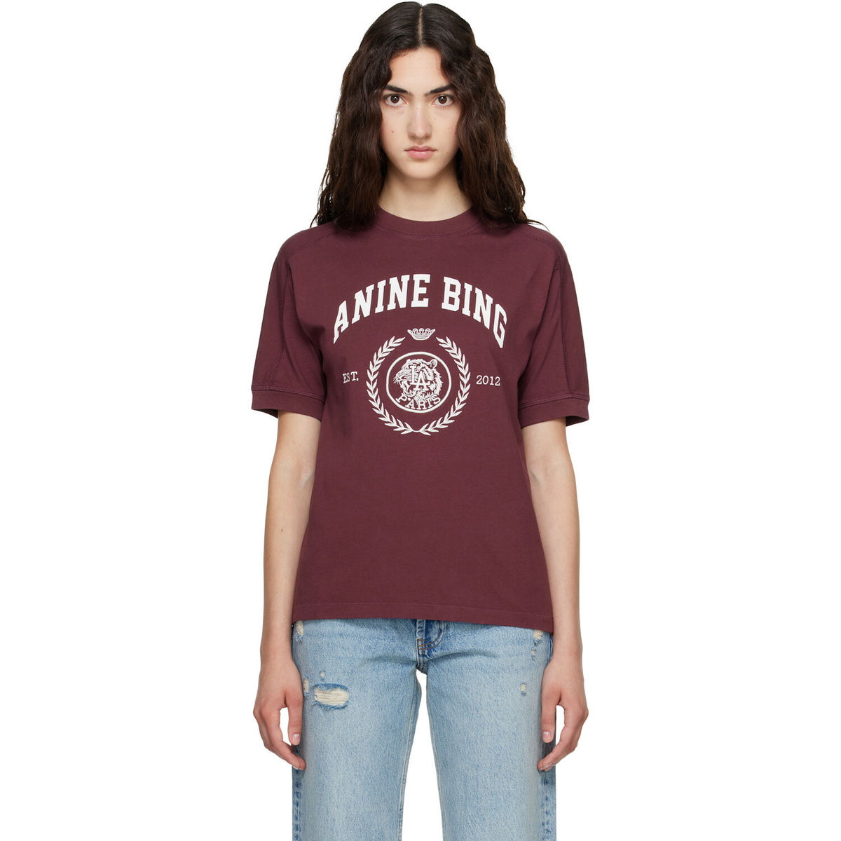 ANINE BING Burgundy Collegiate T-shirt