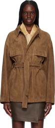 Nour Hammour Brown Zakary Belted Suede Jacket