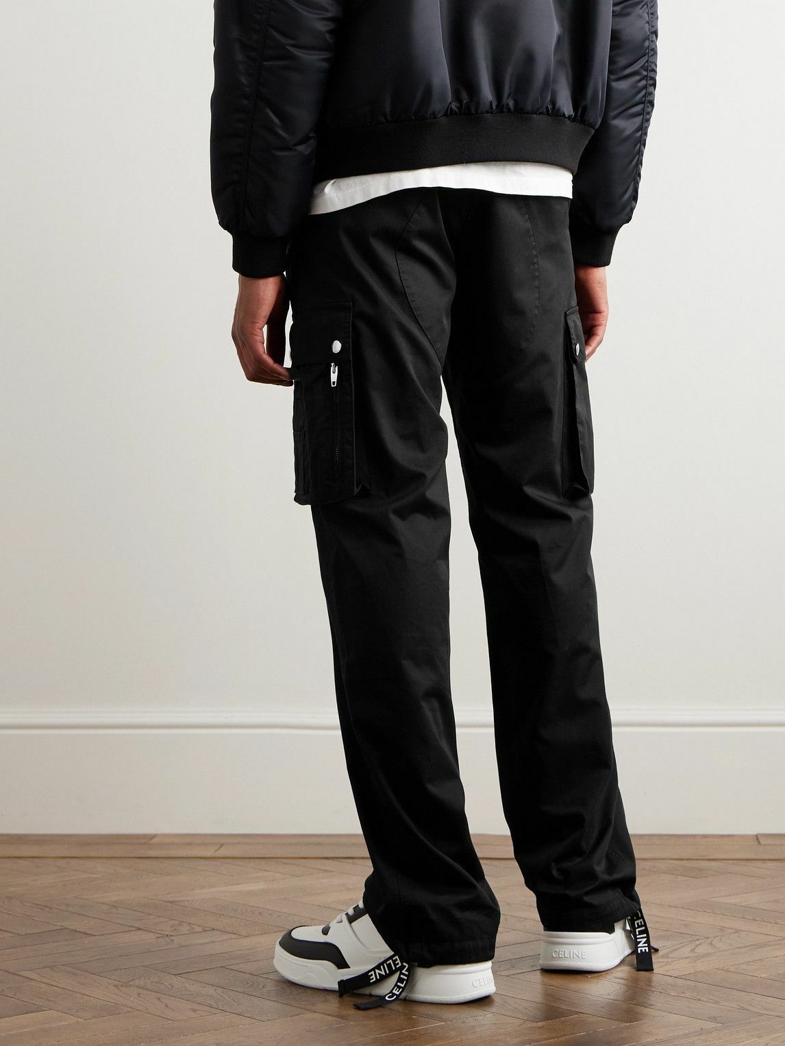 CELINE - Straight-Leg Cotton and Linen-Blend Cargo Trousers - Black
