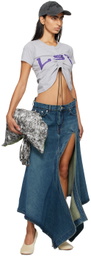 Y/Project Blue Cut Out Denim Midi Skirt